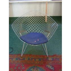 HARRY BERTOIA, a 'Diamond' wing chair, steel wire, blue cover  £50-80...