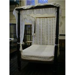 A REGENCY DOUBLE SIZE TESTER BED, swirled fluted columns, acanthus leaf carved, 190cm x 140cm, (l...