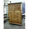 Image 1 : A VICTORIAN MAHOGANY LINEN PRESS, plain cornice, twin panelled cupboards opening to slide storage...