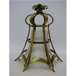 AN ARTS AND CRAFTS BRASS HALL LANTERN, coronet shape, frosted glass shade, height 33cm  £80-100...