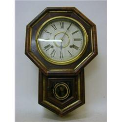 A TAVERN WALL CLOCK, c.1890, rosewood veneered, Roman dial, chiming mechanism, height 50cm, (pend...
