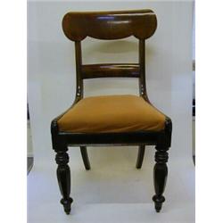 A SET OF SIX VICTORIAN MAHOGANY DINING CHAIRS, shaped tablet backs, drop-in seats, tapered octago...