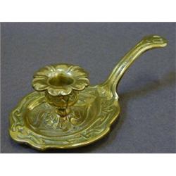 AN ART NOUVEAU BRASS CHAMBER CANDLESTICK, seperate bobeche, marked 'Depose No.53', length 20cm  £...