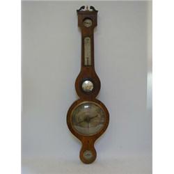 A WALNUT WHEEL BAROMETER, mid 19th Century, signed 'Ellison, Norwich', 20cm silvered dial, hygrom...