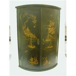 A HANGING COMPASS FRONTED CORNER CUPBOARD, c.1790, twin doors, European Bantam style decoration o...