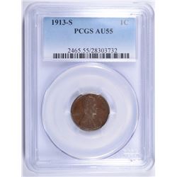 1913-S LINCOLN CENT, PCGS AU-55