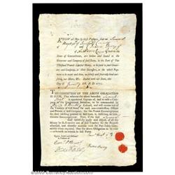 Revolutionary War Financial Document - January 22, 1777A bond undertaken by Samuel Hoyt and Divian B
