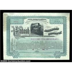 Wabash Railroad Company (Michigan)A nice green printed early 1890s certificate that features an eleg