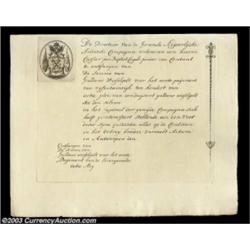 Keyserlycke Indische Compagnie -  Imperial India Company (Belgium)A 1723 dated certificate. Black. A