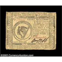 Continental Currency November 29, 1775 $8 Fine. The signatures remain strong, and the note is quite