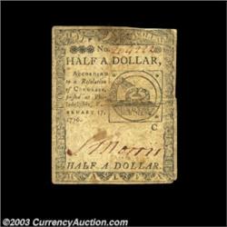 Continental Currency February 17, 1776 $1/2 Very Fine. This boldly printed, well signed Fractional C