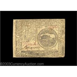 Continental Currency February 17, 1776 $4 About Extremely Fine. Broadly margined and well signed.  I