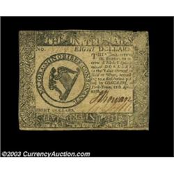 Continental Currency April 11, 1778 $8 Choice Extremely Fine. Well signed and far nicer than the typ