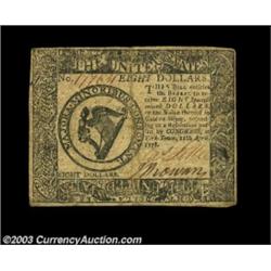 Continental Currency April 11, 1778 $8 Choice Very Fine. Well signed, well margined and very scarce.