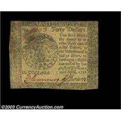Continental Currency April 11, 1778 $40 About New. A Tory counterfeit of this rare issue, with stron