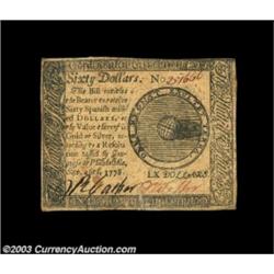 Continental Currency September 26, 1778 $60 Extremely Fine. A well signed, problem-free, very lightl