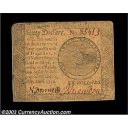 Continental Currency September 26, 1778 $60 Choice Very Fine. Two corner tips are slightly rounded,