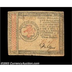 Continental Currency January 14, 1779 $3 Extremely Fine. A well signed, well margined example of thi
