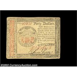 Continental Currency January 14, 1779 $40 Extremely Fine. A well signed, well margined, lightly circ
