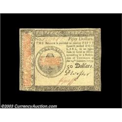 Continental Currency January 14, 1779 $50 Choice About New. Just a few tip folds away from the Choic