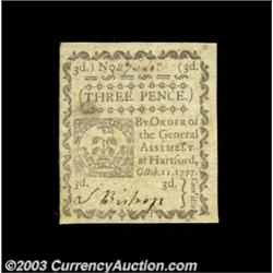 Connecticut October 11, 1777 3d Extremely Fine. An uncanceled piece printed on blue paper, this issu