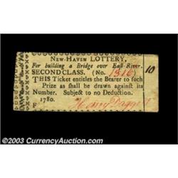 Connecticut New Haven Lottery 1780 About New. This ticket is number 1316, signed in red by Henry Dag