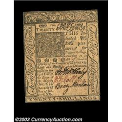 Delaware January 1, 1776 20s Choice About New. The margins are tight, and the note has a very light