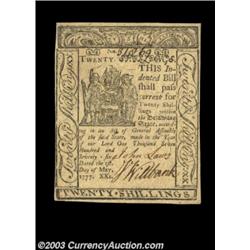 Delaware May 1, 1777 20s Very Choice New. Quite close to the full Gem grade, which is most unusual f