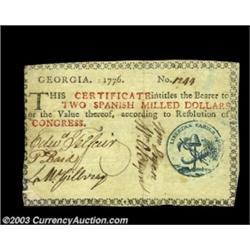 Georgia 1776 $2 Extremely Fine. This gorgeous Georgia note bears the erroneous liberty cap and caduc