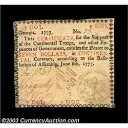 Georgia June 8, 1777 $7 Choice Extremely Fine. This is the scarcer variety with the black "in," situ