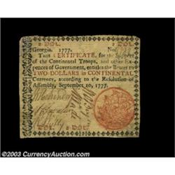 Georgia September 10, 1777 $2 Very Fine-Extremely Fine. A few splits on the back have been repaired
