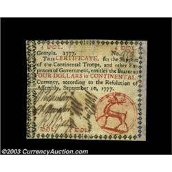 Georgia September 10, 1777 $4 Extremely Fine, Restored. A few splits have been skillfully closed and