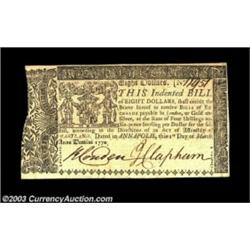 Maryland March 1, 1770 $8 Choice About New. Wonderfully high-grade for this issue, totally clean, st