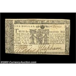 Maryland April 10, 1774 $1 About New. A common note, but quite scarce in this state: well margined,