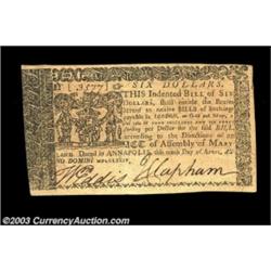 Maryland April 10, 1774 $6 About New. This is an issue that is generally seen rather ragged, and exa