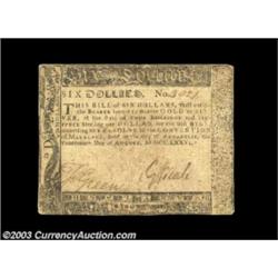 Maryland August 14, 1776 $6 Choice Very Fine. A nice example of this somewhat-less-common issue.  Im