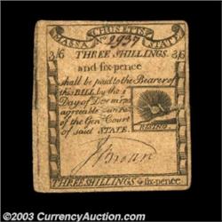 Massachusetts 1779 3s6d Choice Very Fine. A clean, handsome Rising Sun note, printed from plates eng