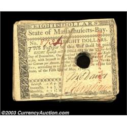 Massachusetts May 5, 1780 $8 Canceled Bundle of 35. This bundle came to us in a group of like items