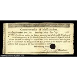 Massachusetts December 10, 1781 $16 Choice Extremely Fine. The second of three.  Important notice: H