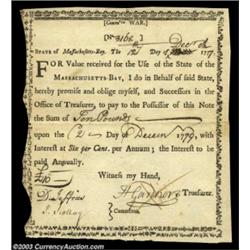 Massachusetts Committee War Note. Listed in Anderson as MA 4, and considered by the author to be an