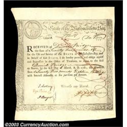 Massachusetts Treasury Certificate. Listed as MA 10 in Anderson's The Price of Liberty as an R-4, in