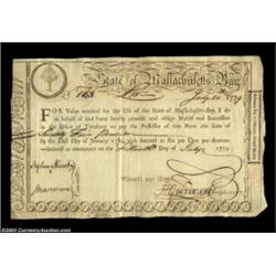 1779 Massachusetts Six Percent Treasury Certificate. The Pine Tree Surrounded by a Rattlesnake vigne