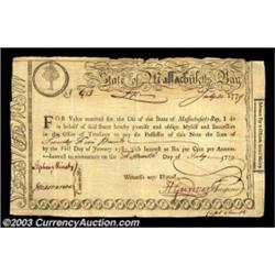 Massachusetts January 1, 1780 Treasury Certificate. This high-grade certificate bears the Pinetree E