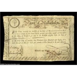 1780 Massachusetts Lottery Winner's Treasury Certificate. This certificate, which was engraved by Na