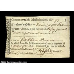 Massachusetts Treasury Tax Collector's Certificate. Listed as MA-38 in Anderson, and considered by h