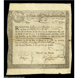 Massachusetts Treasury Certificate. Listed as MA-10 in Anderson, this six percent certificate has a
