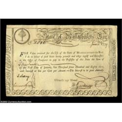 1779 Massachusetts Interest Certificate. Issued to lottery winners and paying 6 percent interest ann