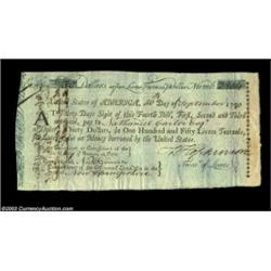 U.S. 97-6A New Hampshire Continental Loan Office Bill of Exchange. Printed in blue-green and denomin