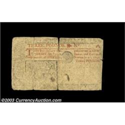 New Jersey November 20, 1757 L3 Fine. There are splits at the top and bottom of the center fold, but