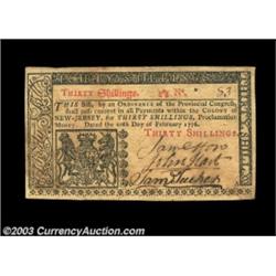 New Jersey February 20, 1776 30s Choice Extremely Fine. Signed by John Hart, one of the signers of t